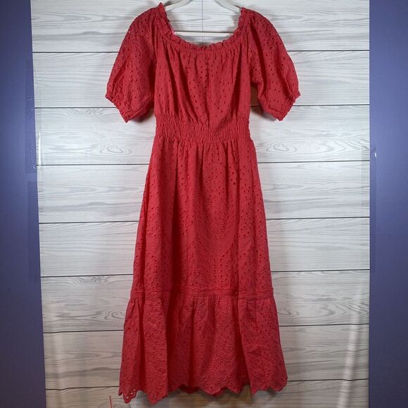 NWT Betsey Johnson‎ Pink Eyelet Midi Dress | Size M Lined MSRP 119 - Picture 1 of 9